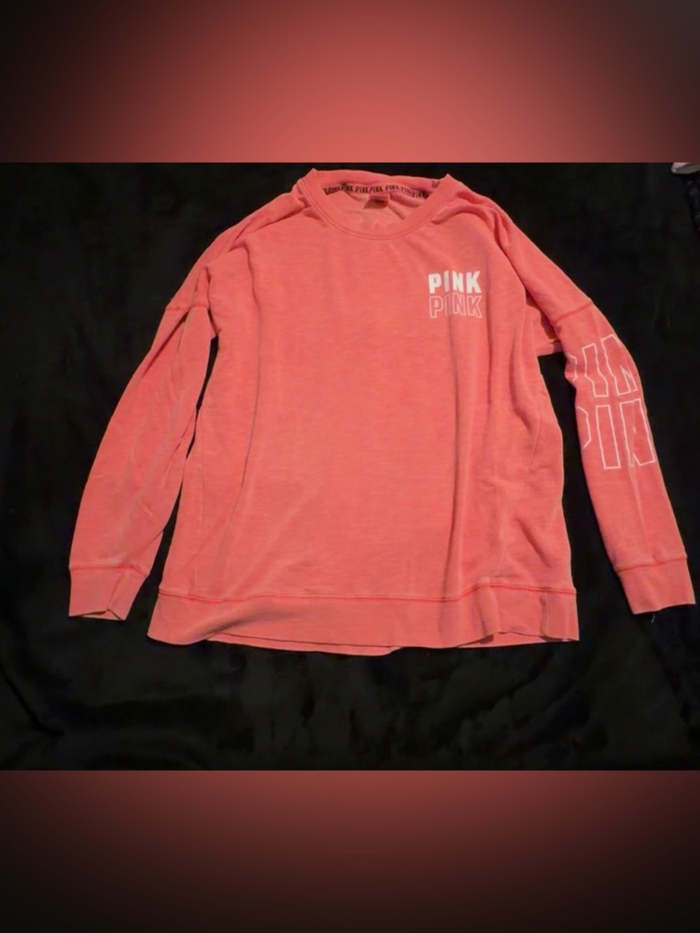 PINK Victoria's Secret Coral Crewneck Sweatshirt with Sleeve Logo